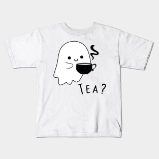 Cute ghost with a cup of hot tea Kids T-Shirt